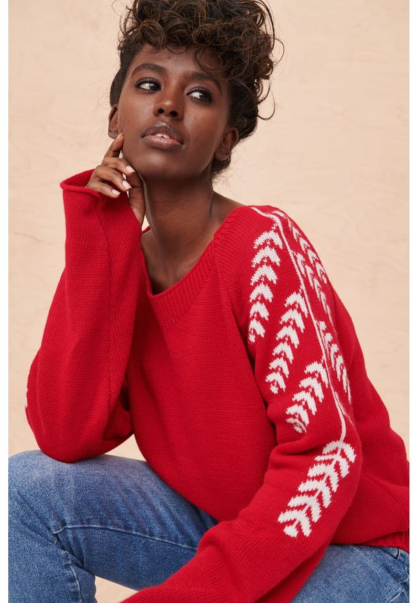 blue shadow - Sweter Damski Zzitta BS Malinowa Czerwień / Ekri. Kolor: wielokolorowy, czerwony, różowy. Materiał: nylon, akryl