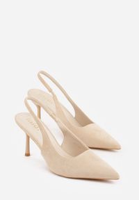 Renee - Beżowe Sandały Slingback na Szpilce z Imitacji Zamszu Carilona. Zapięcie: bez zapięcia. Kolor: beżowy. Materiał: zamsz. Sezon: lato. Obcas: na szpilce. Wysokość obcasa: średni #4