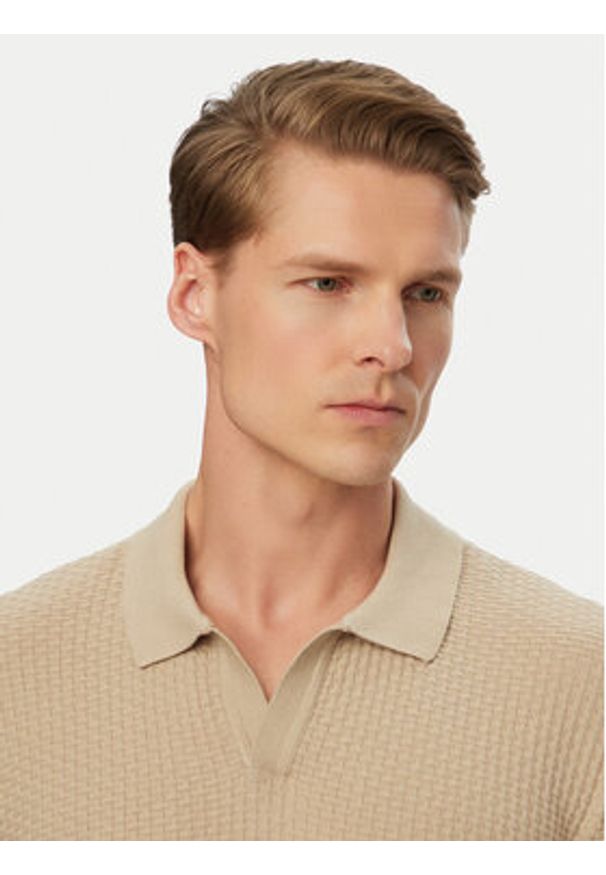 BOSS Polo H-Natalo 50561613 Beżowy Regular Fit. Typ kołnierza: polo. Kolor: beżowy. Materiał: bawełna