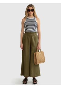 Big-Star - Lniane spodnie damskie paperbag z szeroką nogawką khaki Dorona 303. Kolor: zielony. Materiał: len. Styl: elegancki #4