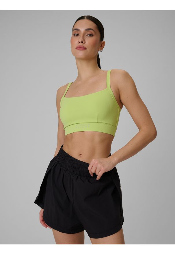 4f - 4F Biustonosz treningowy z niskim wsparciem damski - zielony S. Kolor: zielony. Materiał: guma. Rodzaj stanika: wyciągane miseczki. Sport: fitness