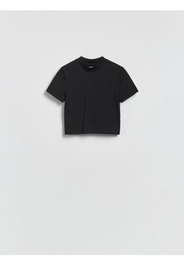 Reserved - T-shirt z bawełną - czarny. Kolor: czarny. Materiał: bawełna. Długość: krótkie
