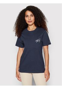 Tommy Jeans T-Shirt Signature DW0DW12940 Granatowy Relaxed Fit. Kolor: niebieski. Materiał: bawełna