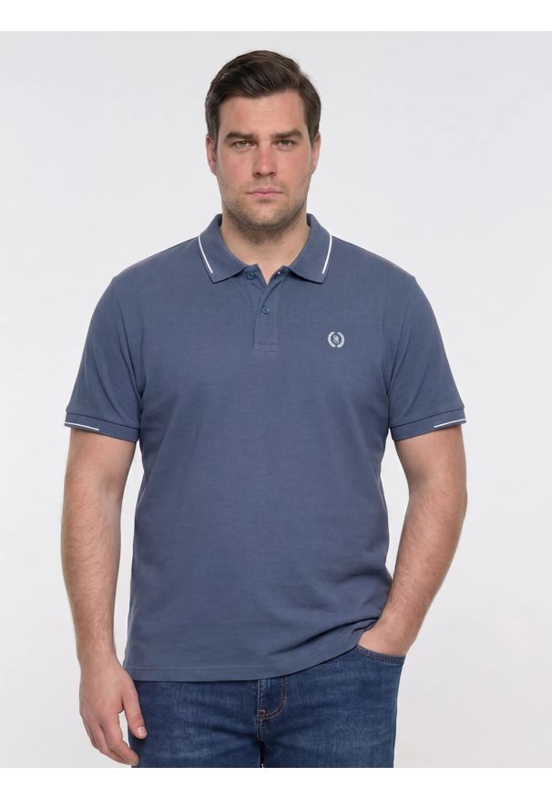 Big-Star - Koszulka męska polo niebieska Polian 405. Okazja: na co dzień. Typ kołnierza: polo. Kolor: niebieski. Materiał: jeans, bawełna, dzianina. Wzór: jednolity, paski. Styl: casual, klasyczny, sportowy