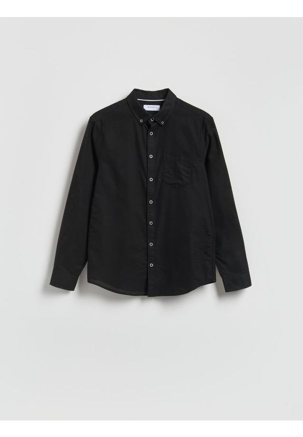Reserved - Bawełniana koszula slim fit - czarny. Kolor: czarny. Materiał: bawełna