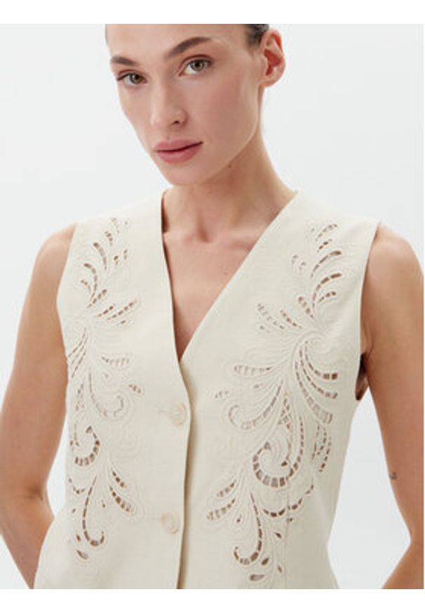 TwinSet - TWINSET Kamizelka 251TP2161 Beżowy Slim Fit. Kolor: beżowy. Materiał: len, wiskoza