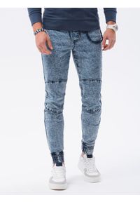 Ombre Clothing - Spodnie męskie jeansowe joggery - jasnoniebieskie V1 P1056 - XXL. Kolor: niebieski. Materiał: jeans
