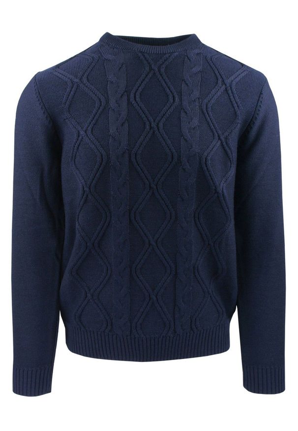 Sweter dla Mężczyzny - Lasota - Okrągły Dekolt, Granat. Kolor: niebieski. Materiał: wełna, akryl. Sezon: zima, jesień