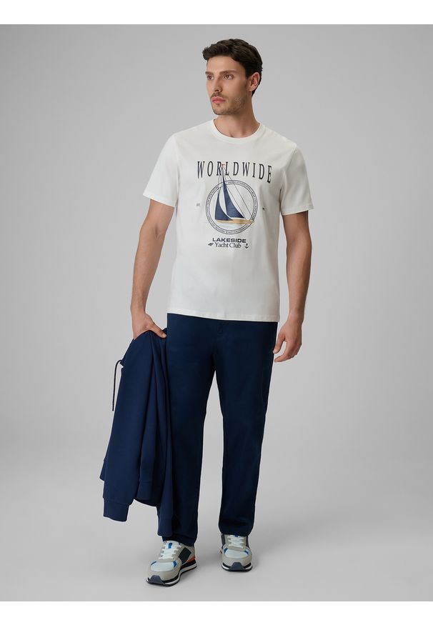 4f - 4F T-shirt regular z nadrukiem męski - biały XXL. Okazja: na co dzień. Kolor: biały. Materiał: materiał, bawełna, jeans, dresówka, dzianina. Wzór: nadruk. Styl: klasyczny, casual