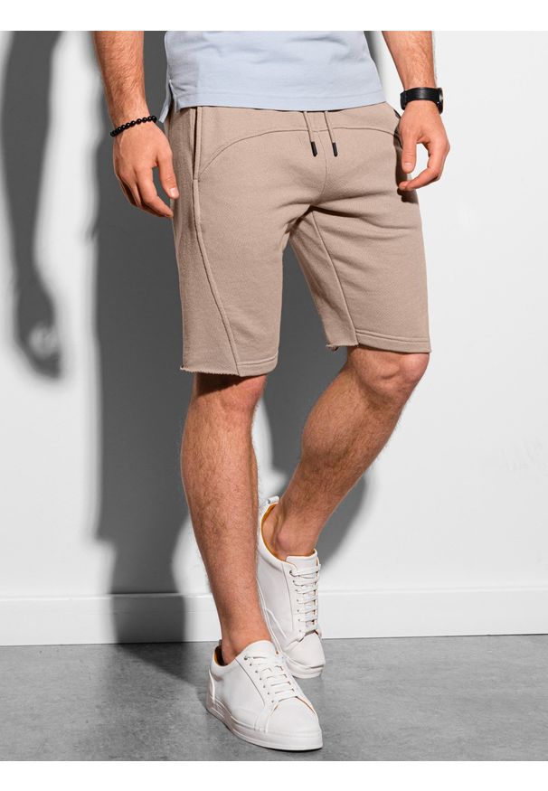 Ombre Clothing - Krótkie spodenki męskie dresowe W299 - popielate - XXL. Kolor: szary. Materiał: dresówka. Długość: krótkie. Sezon: lato
