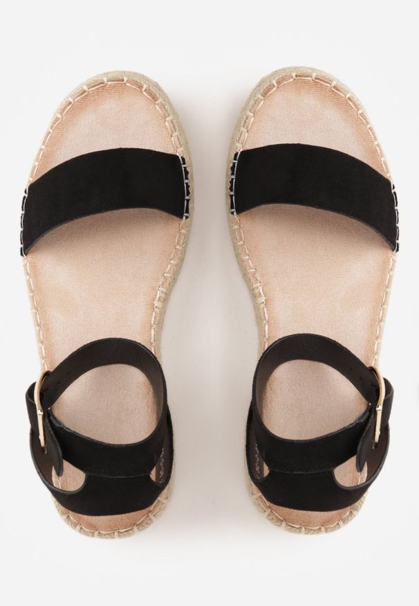 Born2be - Czarne Sandały VICES na Grubej Podeszwie z Plecionki z Paskiem z Klamerką Jakelise. Okazja: na co dzień. Zapięcie: pasek. Kolor: czarny. Materiał: len. Sezon: wiosna, lato. Styl: casual