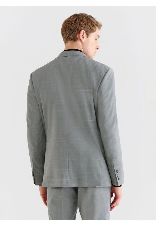 Pako Lorente - PAKO LORENTE – Szara marynarka garniturowa w delikatną kratę. Okazja: na ślub cywilny, na wesele, na komunię. Kolor: szary. Materiał: wełna, poliester, lycra