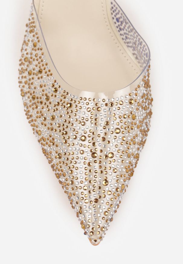 Born2be - Beżowe Transparentne Szpilki z Odkrytą Piętą i Cyrkoniami na Nosku Ilunatia. Okazja: na co dzień, na randkę, na ślub cywilny, na wesele. Kolor: beżowy. Materiał: jeans. Obcas: na szpilce. Styl: casual, elegancki, wizytowy