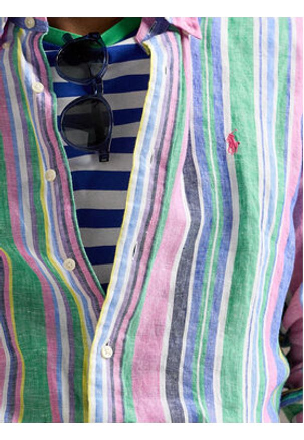 Polo Ralph Lauren Koszula 710968973001 Kolorowy Custom Fit. Typ kołnierza: polo. Materiał: len. Wzór: kolorowy