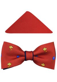 Modini - Czerwono-granatowa muszka w kwiatki A129. Kolor: wielokolorowy, czerwony, niebieski. Materiał: poliester, tkanina. Wzór: kwiaty. Styl: elegancki #1