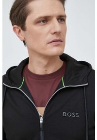 Boss Green - BOSS bluza BOSS GREEN męska kolor czarny z kapturem z aplikacją. Typ kołnierza: kaptur. Kolor: czarny. Wzór: aplikacja #6