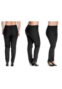 Moda Size Plus Iwanek - Casualowe czarne spodnie cygaretki Bruna w kant PLUS SIZE. Okazja: na co dzień. Kolekcja: plus size. Kolor: czarny. Materiał: poliester, bawełna, tkanina. Długość: krótkie. Styl: casual #1