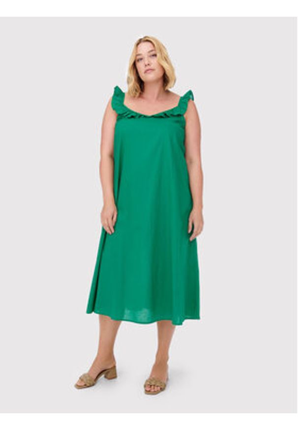 ONLY Carmakoma Sukienka codzienna Ally 15262056 Zielony Regular Fit. Okazja: na co dzień. Kolor: zielony. Materiał: bawełna. Typ sukienki: proste. Styl: casual