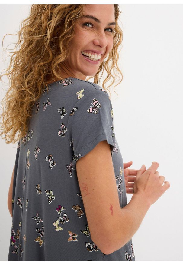 bonprix - T-shirt w motyle. Kolor: szary. Długość rękawa: krótki rękaw. Długość: krótkie
