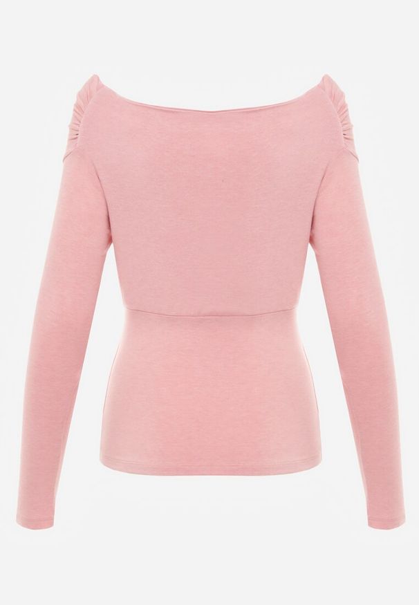 Renee - Różowa Marszczona Bluzka z Bawełną i Dekoltem w Łódkę Orinlia. Typ kołnierza: dekolt w łódkę. Kolor: różowy. Materiał: bawełna. Styl: elegancki