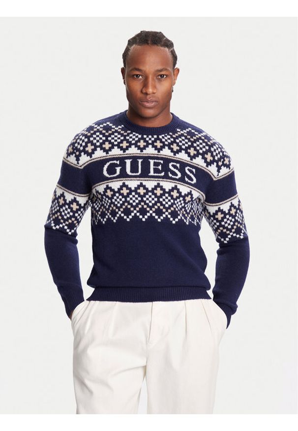 Guess Sweter M5BR61 Z4142 Granatowy Regular Fit. Kolor: niebieski. Materiał: syntetyk