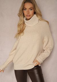 Renee - Jasnobeżowy Golf z Domieszką Wiskozy i Kaszmiru Azivara. Okazja: na co dzień. Typ kołnierza: golf. Kolor: beżowy. Materiał: wiskoza, kaszmir. Wzór: aplikacja. Styl: elegancki, casual #3