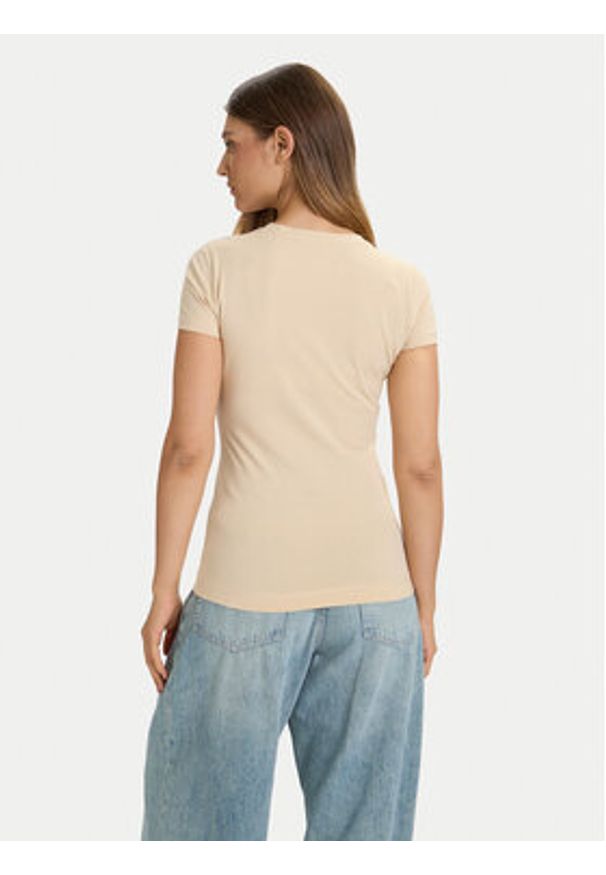 Guess T-Shirt W5BI15 J1314 Beżowy Slim Fit. Kolor: beżowy. Materiał: bawełna