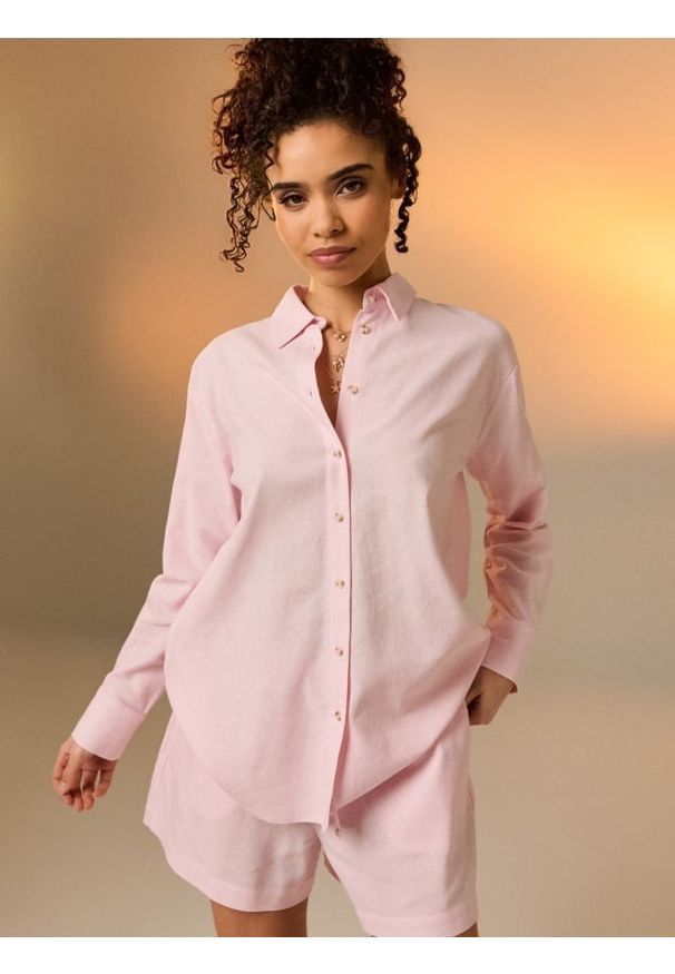 Sinsay - Koszula z domieszką lnu - różowy. Kolor: różowy. Materiał: len