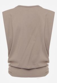 Born2be - Beżowy Bawełniany Top Oversize Bez Rękawów z Wiązaniem i Poduszkami w Ramionach Apixie. Okazja: na co dzień. Kolor: beżowy. Materiał: bawełna. Długość rękawa: bez rękawów. Styl: elegancki, casual #2