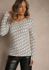 Renee - Czarno-Biała Bluzka Longsleeve z Bawełny Ozdobiony Literowym Wzorem Javelina. Okazja: na co dzień. Kolor: czarny. Materiał: bawełna. Długość rękawa: długi rękaw. Wzór: aplikacja. Styl: klasyczny, casual, elegancki #4