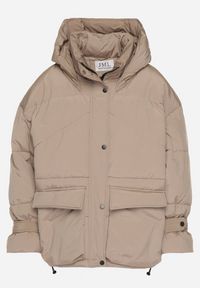 Born2be - Beżowa Pikowana Kurtka Oversize z Kapturem i Paskami przy Rękawach Unitessa. Okazja: na spacer, na co dzień. Typ kołnierza: kaptur. Kolor: beżowy. Materiał: jeans. Wzór: paski. Styl: casual #3