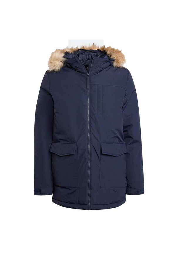 Adidas - Paveric Fur Parka. Kolor: niebieski. Materiał: puch