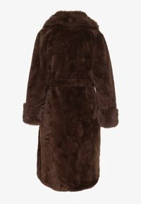 Born2be - Brązowy Futerkowy Płaszcz z Szerokim Kołnierzem i Mankietami z Wiązanym Paskiem Viaruna. Okazja: na co dzień, na imprezę. Kolor: brązowy. Materiał: dzianina. Długość rękawa: długi rękaw. Długość: długie. Styl: casual, elegancki #6