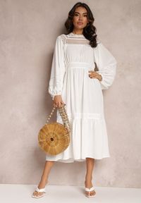 Renee - Biała Sukienka Diomime. Kolor: biały. Materiał: koronka, tkanina. Wzór: haft, koronka, gładki, aplikacja. Styl: boho