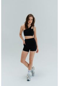 MOONHOLI - Stanik do jogi Moonholi Glam z asymetrycznym ramiączkiem. Kolor: czarny. Sport: joga i pilates