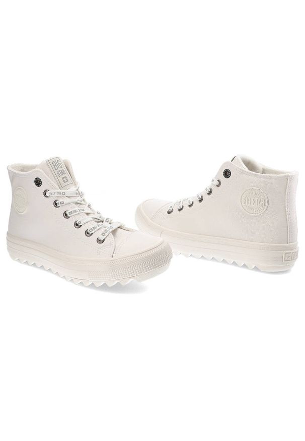 Big-Star - Białe Sneakersy Big Star Damskie Wygodne Buty. Okazja: na co dzień, do pracy, na uczelnię. Kolor: biały. Materiał: syntetyk, skóra ekologiczna, materiał. Szerokość cholewki: normalna. Wzór: aplikacja