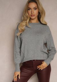 Renee - Szary Casualowy Sweter z Wiskozą i Modalem ze Ściągaczami Riviti. Okazja: na co dzień. Kolor: szary. Materiał: wiskoza. Styl: casual