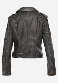 Born2be - Szara Kurtka Ramoneska z Ozdobnym Paskiem na Dole i Asymetrycznym Suwakiem Etoisa. Okazja: na co dzień. Kolor: szary. Materiał: jeans. Długość rękawa: krótki rękaw. Długość: krótkie. Styl: casual, elegancki #6