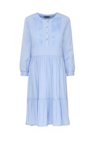 Ochnik - Błękitna plisowana sukienka mini. Kolor: niebieski. Materiał: wiskoza. Typ sukienki: rozkloszowane, proste. Długość: mini #3