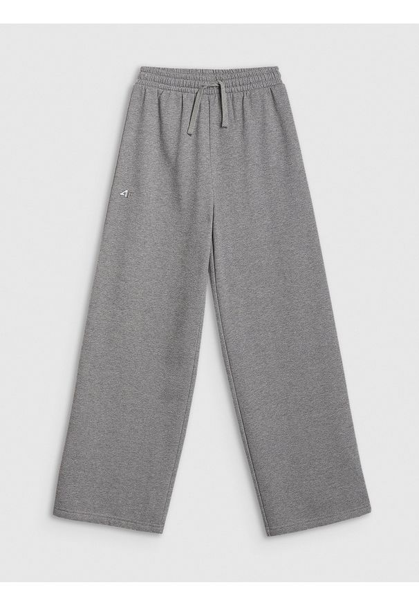 4f - 4F Spodnie dresowe z szerokimi nogawkami dziewczęce - szare 134/140 (8-10 lat). Okazja: na co dzień. Kolor: szary. Materiał: dresówka. Sezon: lato. Styl: casual