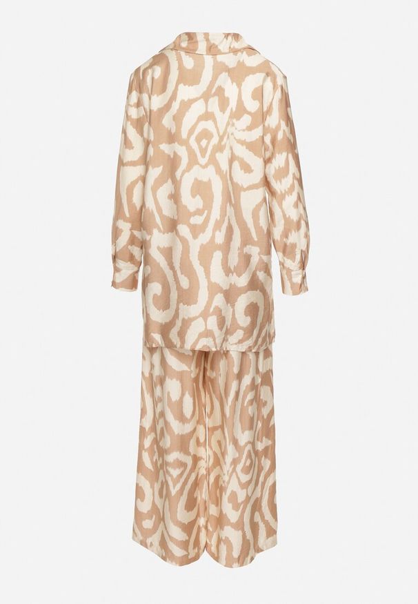 Renee - Beżowy Wiskozowy Komplet 2-Częściowy Luźna Koszula Spodnie z Gumką i Szerokimi Nogawkami Melvima. Kolor: beżowy. Materiał: wiskoza