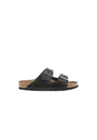 Klapki męskie Birkenstock Arizona. Zapięcie: bez zapięcia. Kolor: czarny. Materiał: materiał, skóra, syntetyk. Szerokość cholewki: normalna. Sport: turystyka piesza