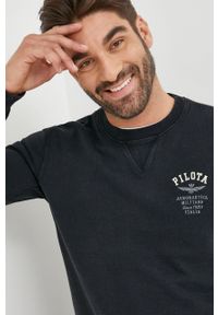 Aeronautica Militare bluza bawełniana męska kolor czarny gładka. Kolor: czarny. Materiał: bawełna. Wzór: gładki #4