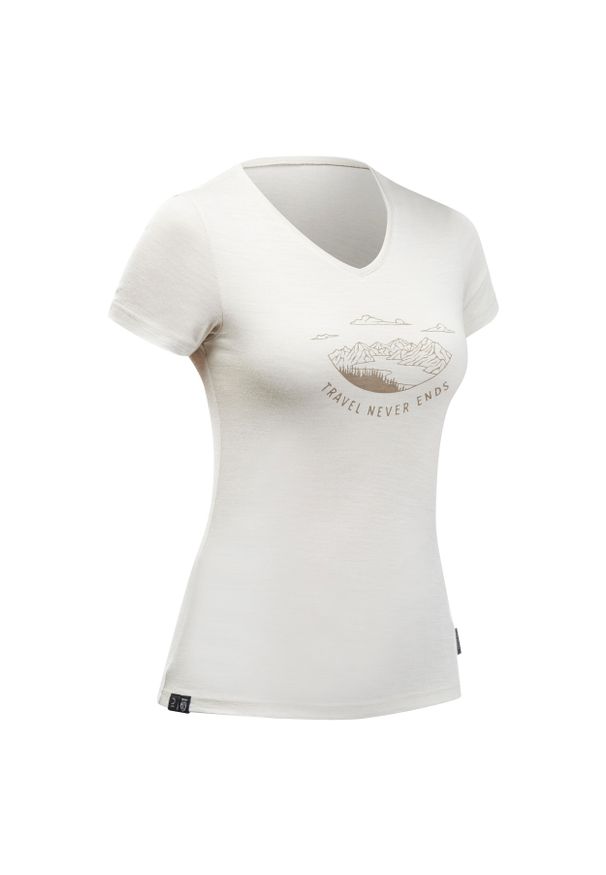 FORCLAZ - Koszulka trekkingowa damska, Forclaz Travel 100 Merino. Kolor: beżowy. Materiał: akryl, wełna, materiał. Długość: długie. Sezon: lato, zima