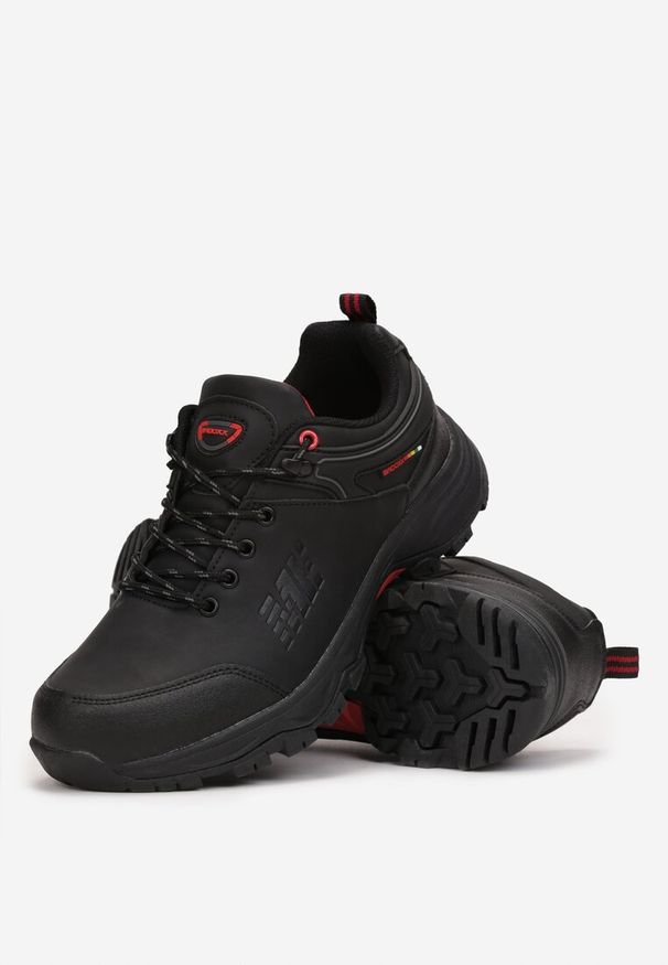 Born2be - Czarno-Czerwone Buty Trekkingowe Phinine. Wysokość cholewki: przed kostkę. Nosek buta: okrągły. Zapięcie: sznurówki. Kolor: czarny. Materiał: nubuk, syntetyk. Szerokość cholewki: normalna. Sezon: lato. Obcas: na płaskiej podeszwie