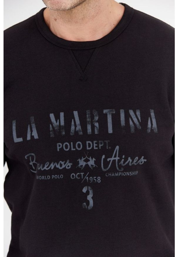 La Martina - LA MARTINA Czarna bluza męska z vintage logo, Rozmiar 3XL. Kolor: czarny. Styl: vintage