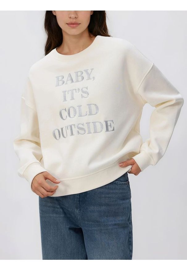 Reserved - Bluza z haftowanym napisem - złamana biel. Materiał: bawełna. Wzór: napisy, haft