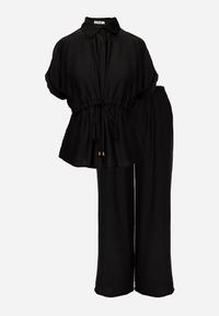 Born2be - Czarny Wiskozowy Komplet Spodnie i Bluzka Koszulowa z Wiązaniem w Talii Irinryss. Kolor: czarny. Materiał: wiskoza #8