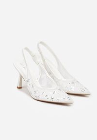 Renee - Białe Sandały na Szpilce Typu Slingback z Cekinami Resseris. Okazja: na imprezę. Kolor: biały. Materiał: jeans. Obcas: na szpilce. Styl: elegancki #3