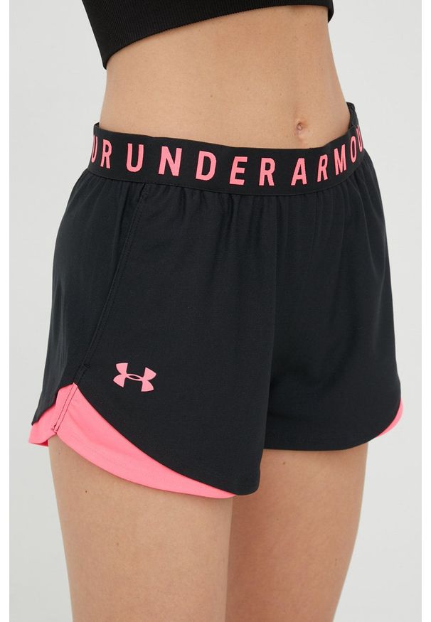 Under Armour szorty treningowe Play Up 3.0 1344552. damskie kolor czarny z nadrukiem medium waist. Kolor: czarny. Materiał: skóra, materiał. Wzór: nadruk
